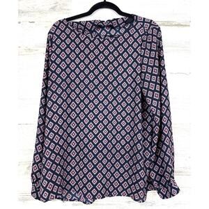 Pleione Anthropologie Womens L Black Pink Boho Peasant Oversized Tunic Blouse